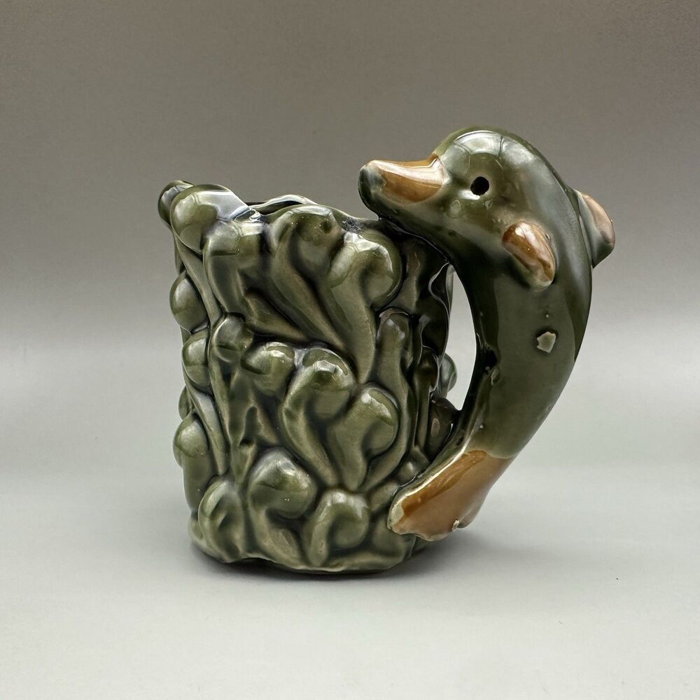 VTG 3D Dolphin Ceramic Mug Coastal Nautical Beach House Marine Life Decor 4.25”